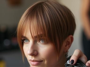 Coiffure, coupe stylisée sur une cliente