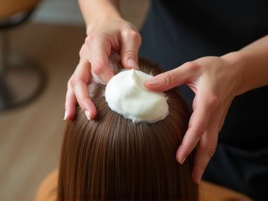 Application d’un soin profond sur cheveux